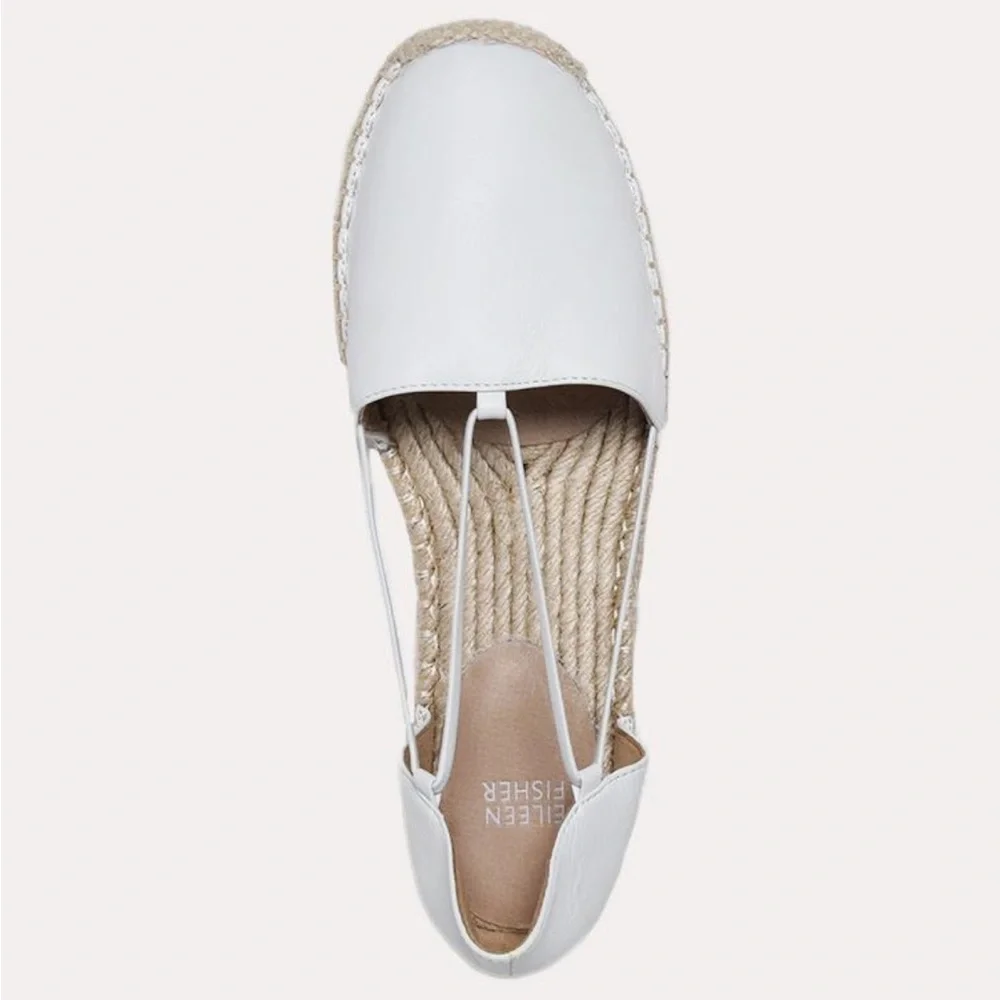Eileen Fisher LEE whitewash leather espadrille flats elasticized straps size 11